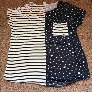 Sew In Love Navy and White Star Striped Tee